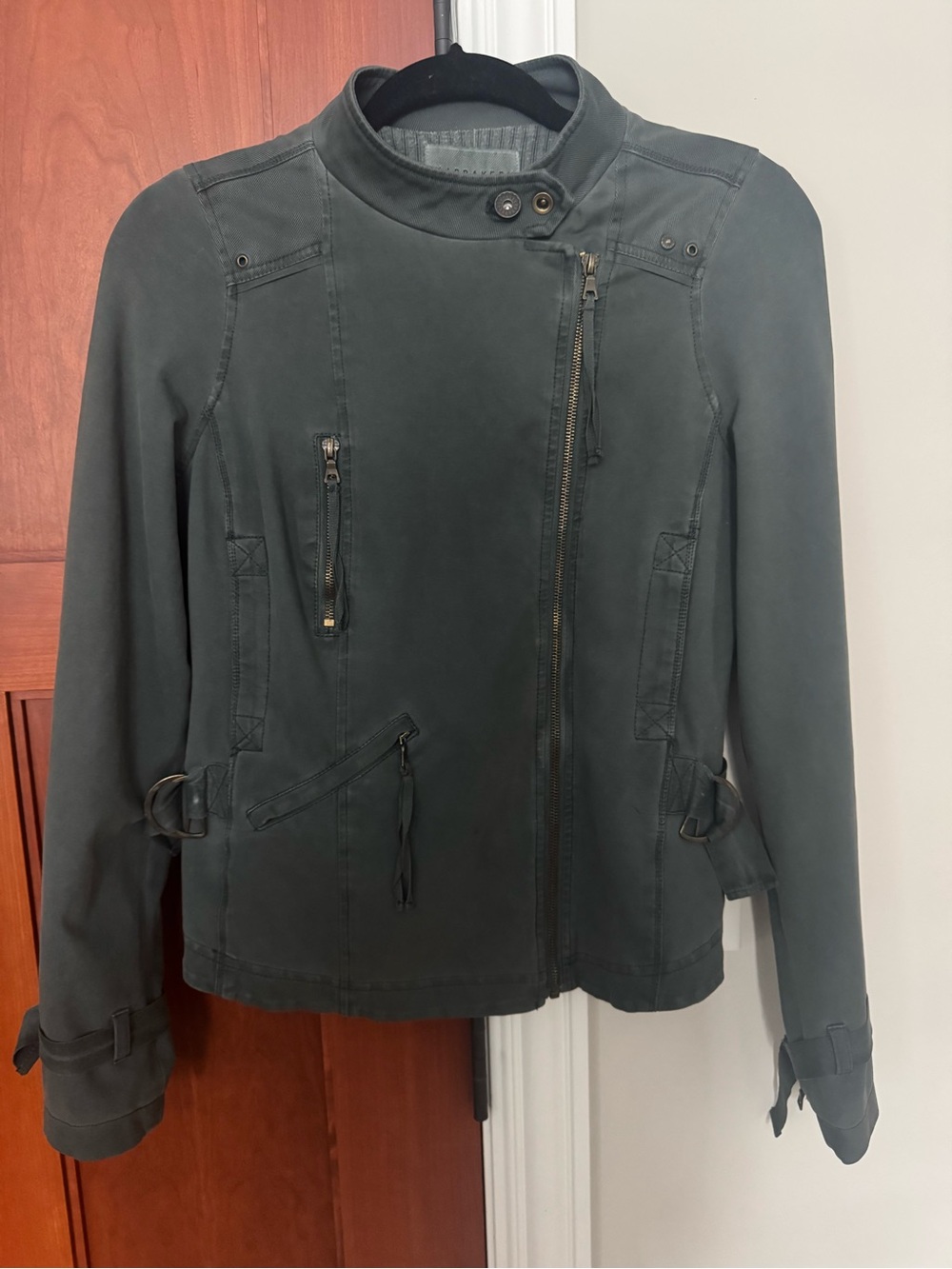 Olive Green Utility Moto Jacket | Asymmetrical Zip | Size S